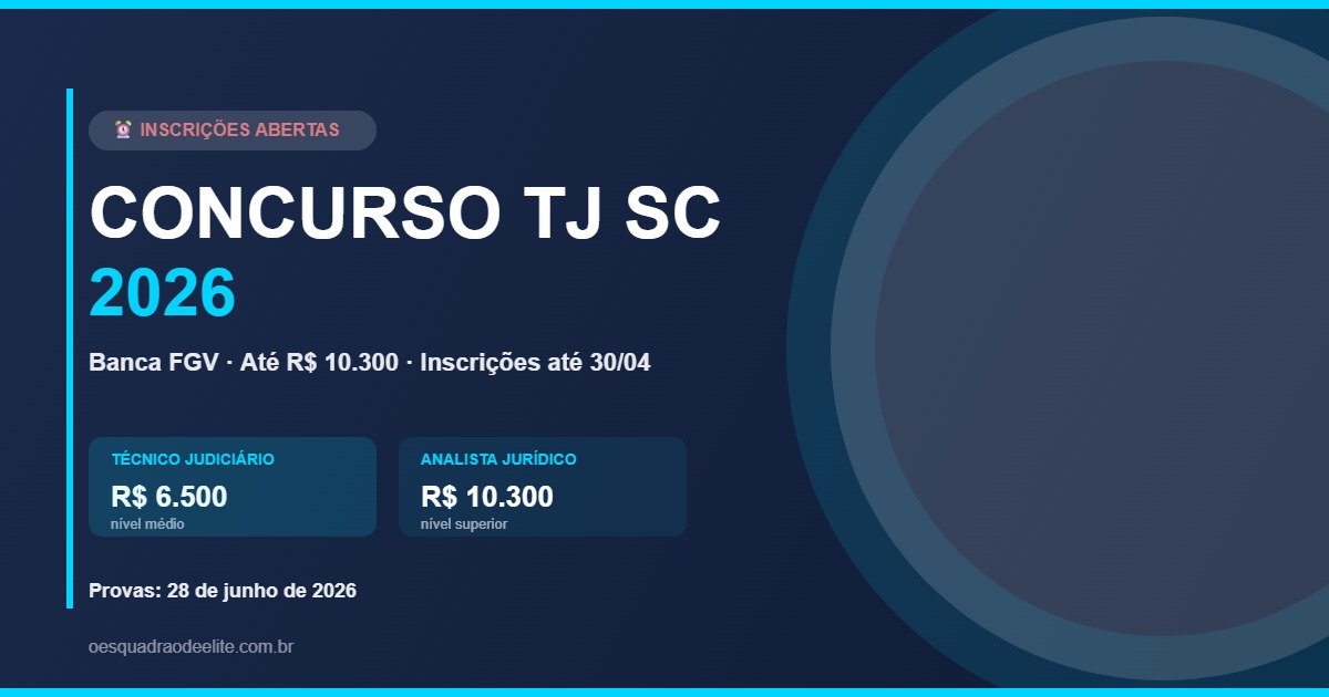 Concurso TJ SC 2026: Edital Aberto, Banca FGV e Inscrições até 30 de Abril